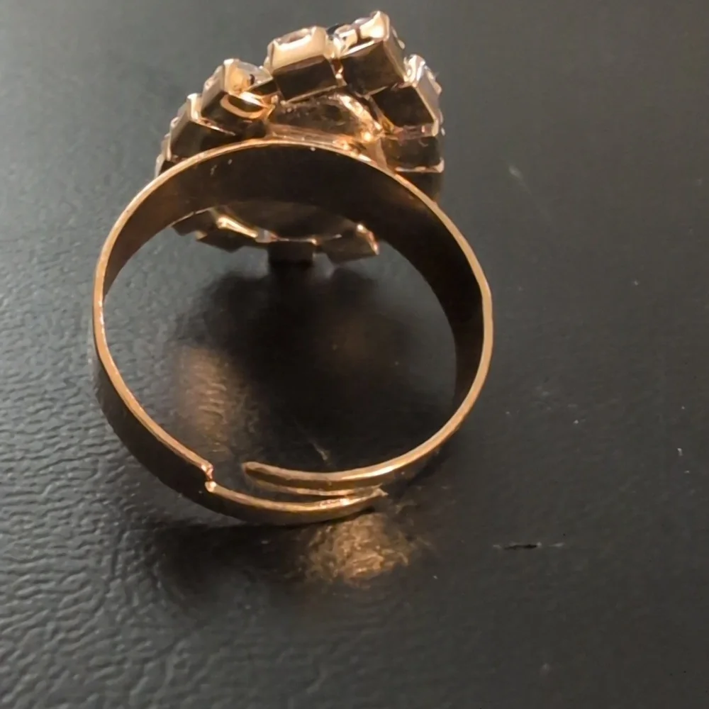 Gold Tone Rhinestone Adjustable Ring